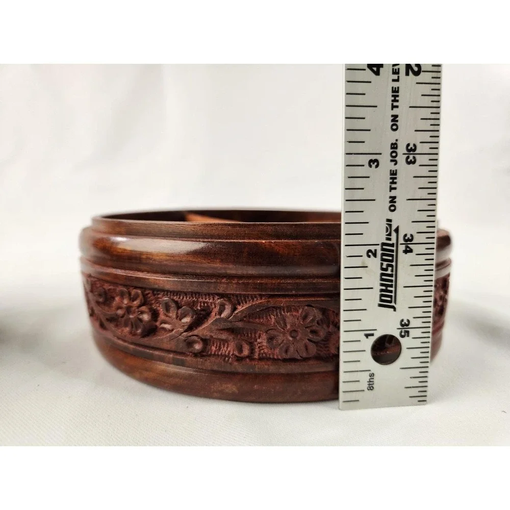 Handcrafted‎ Wooden Chapati Box Wood Divided Floral Carving Decorative Container